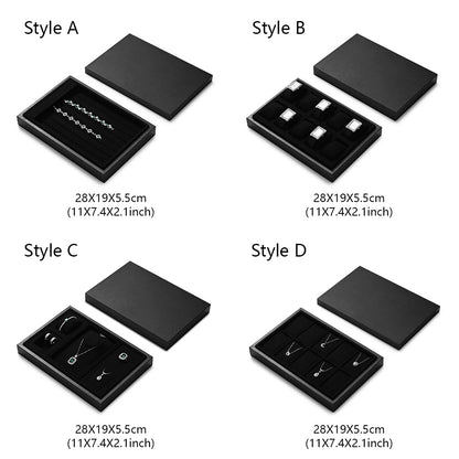 DE-LIANG Elegant Black Necklace Storage Box,Jewelry Organizer Traysl Organizer Display Storage Case for Rings Earring Necklace Bracelet,PU Leather & Microfiber DL2559