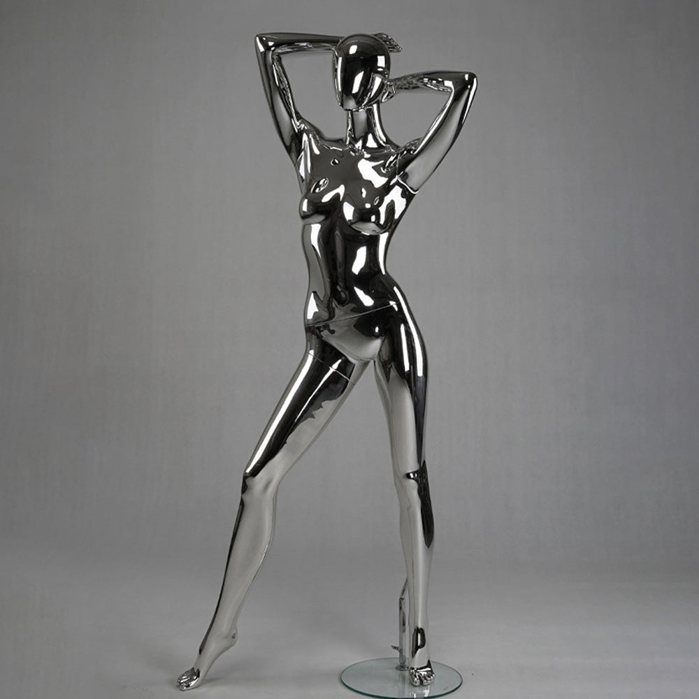 DE-LIANG Silver Plated Female Full Body Mannequins,Realistic Fiberglass Dress Form Display for Clothing Stores, Window Displays