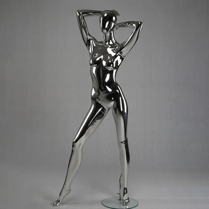 DE-LIANG Silver Plated Female Full Body Mannequins,Realistic Fiberglass Dress Form Display for Clothing Stores, Window Displays