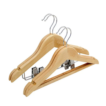 DE-LIANG Kids Solid Wood Hangers with Clips | Non-Slip Children's Closet Hangers Ages 2–8