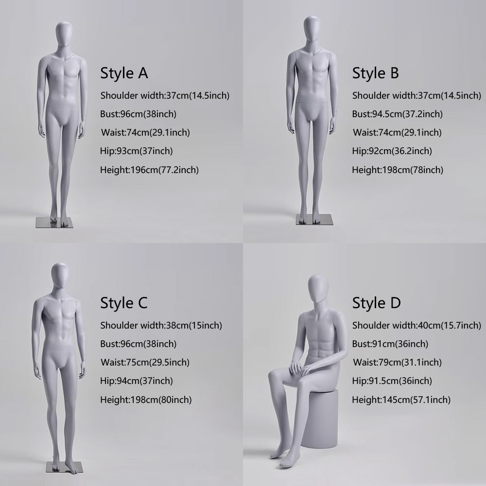 DE-LIANG Male Full Body Mannequin,Grey Suit Male Dress Form Display Mannequis with Base,Stand Realistic Mannequin Model for Clothing Shops