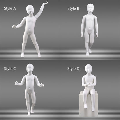 DE-LIANG Matte White Kids Full Body Mannequin,Child Standing/Sitting Pose Fiberglass Dress Form Torso with Facial Features,Display Dummy for Clothing Store Window & Boutique Fashion Display
