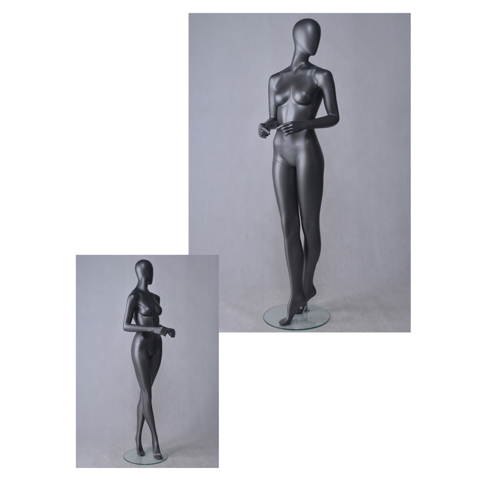 DE-LIANG Matte Black Female Full Body Mannequin Set,Realistic Fiberglass Dress Form Display Model for Clothing Stores, Fashion Boutiques & Window Displays