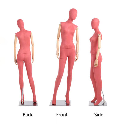 DE-LIANG Suede Female Full Body Mannequin with Wooden Arms,Coloful Fabric Dress Form Display Model for Clothing Stores