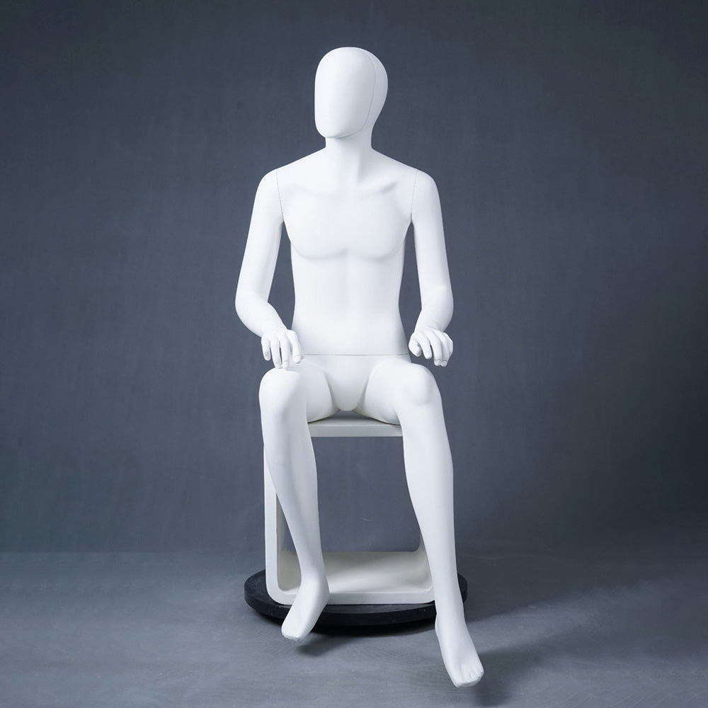 DE-LIANG Male Full & Half Body Mannequin Set | White Fiberglass Dress Form Display with Adjustable Wooden Arms | Standing & Sitting Male Mannequin for Clothing Store Window Display