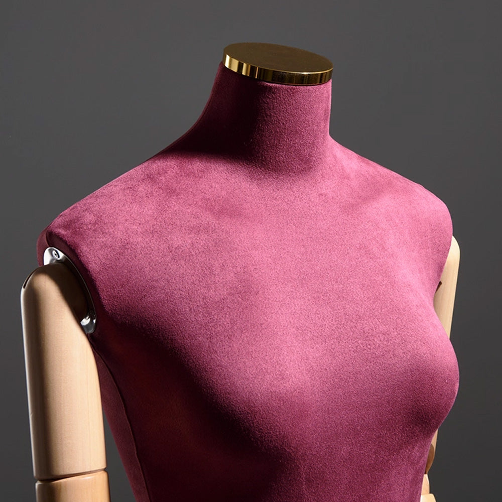 DE-LIANG Luxury Suede Female Mannequin with Articulated Wooden Arms - Modern Tapered Column Base for High-End Boutique & Couture Display