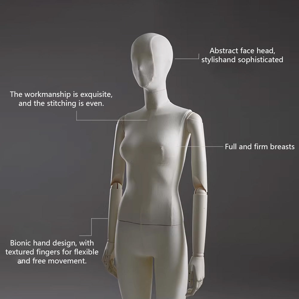 Sculpted Fabric Female Mannequin with Wooden Arms