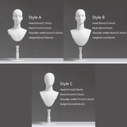 DE-LIANG White Female Head Mannequin with shoulders,Adjustable Mannequin Head for Wigs, Hats & Accessories, Fiberglass Display Stand with Shoulders for Boutique & Store Displays