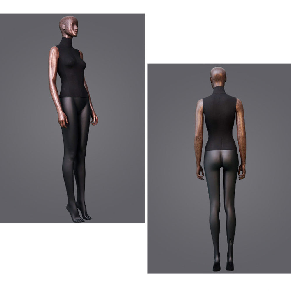 DE-LIANG Female Full Body Mannequin with Rose Gold Arms,Abstract Head Fiberglass Display Model,Black Fashion Boutique Window Display Mannequin for Clothing Stores