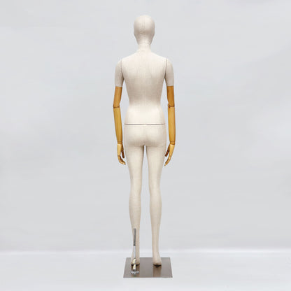 Luxury Female Male Full Body Bamboo Beige Linen Display Mannequin with Fiberglass Short Arms Maniquin Vintage,Jewelry bust display 1 pcs