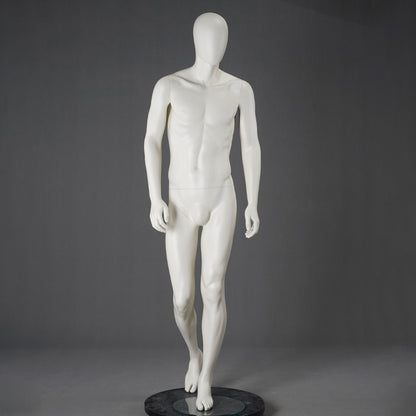 DE-LIANG Male Full Body Mannequins Set | White Fiberglass Dress Form Display with Adjustable Wooden Arms | Standing & Sitting Male Mannequin for Clothing Store Window Display