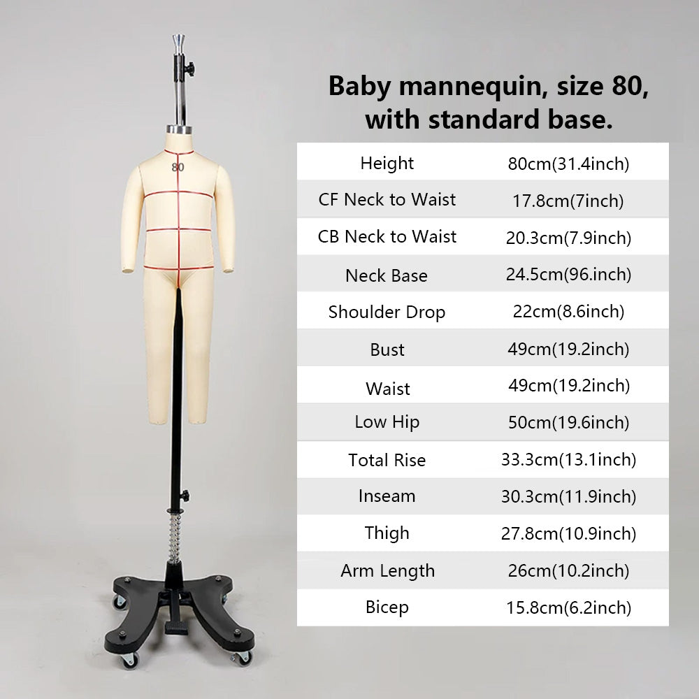 DE-LIANG Professional Children's Full-Body Dress Form with Removable Arms – Adjustable Dressmaking Mannequin for Draping & Pattern Cutting