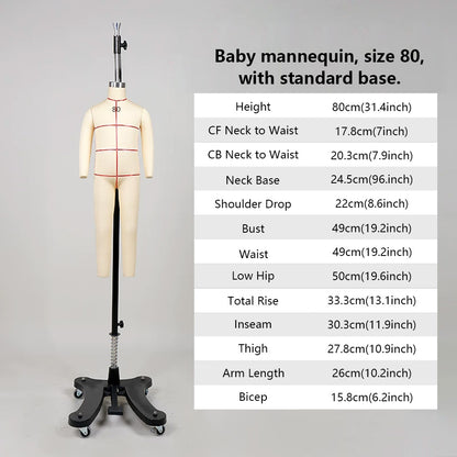 DE-LIANG Professional Children's Full-Body Dress Form with Removable Arms – Adjustable Dressmaking Mannequin for Draping & Pattern Cutting