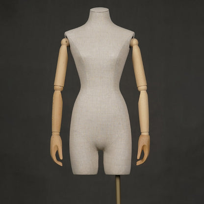 DE-LIANG Female Half Body Mannequin,Linen Fabric Adult Mannequins Torso with Wood Arms