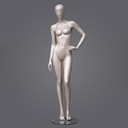 DE-LIANG Glossy Champagne Gold Female Full Body Mannequin Set, Realistic Fiberglass Standing & Sitting Display Models for Clothing Stores, Window Fashion Display, Boutique Dress Form Props