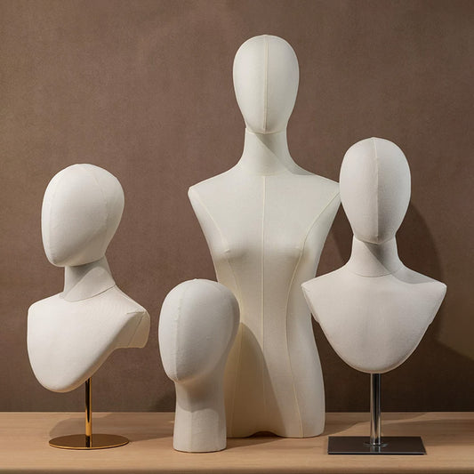 DE-LIANG Linen Mannequin Head Stand for Wigs Hats Scarves Display with Adjustable Base