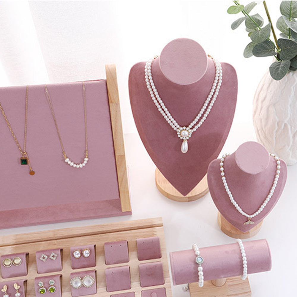 DE-LIANG Pink Velvet Jewelry Display Stand Set – Perfect for Jewelry Stores & Boutiques