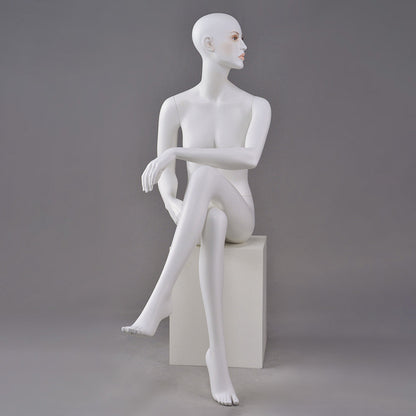 DE-LIANG White Female Full Body Mannequin with Abstract Head,Realistic Fiberglass Display Model for Boutique & Clothing Store Window Display