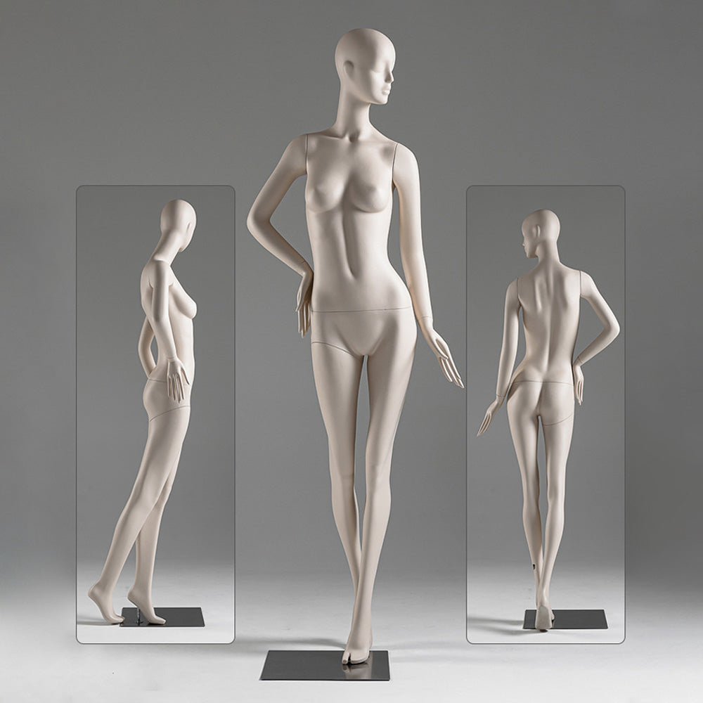 DE-LIANG Face Full Body Female Mannequins,Skin Color Display Fiberglass Dress Form with Torso Display, Modern Posing Mannequin for Fashion Boutiques & Window Displays DL0188