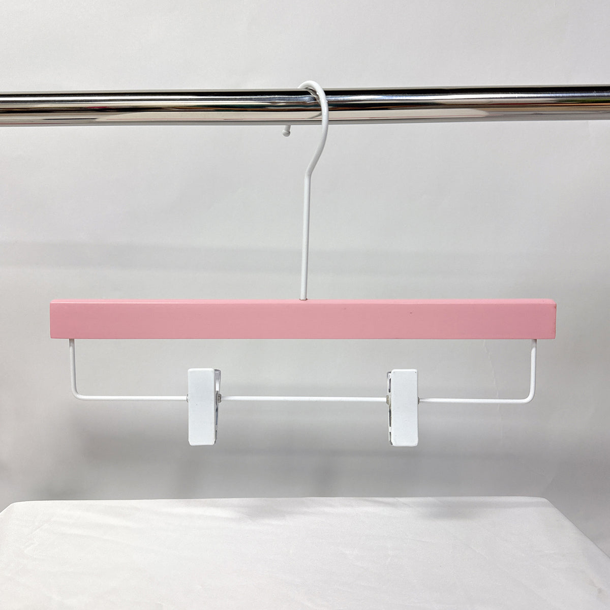 Matt Pink Wooden Hanger, Luxu Wedding Dress Bridal Shirt Coat Dress and Pant Trouser Bottom Clip Hanger With Long White Hook,50pcs per pack - De-Liang Dress Forms