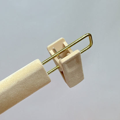 DE-LIANG Beige Velvet hanger/trouser hanger, hollow shoulder anti-slip design,Evening Dress Hanger with Customize Logo,50pcs/Ctns For Sales