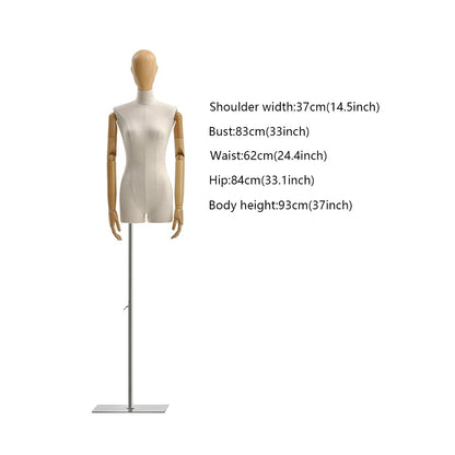 DE-LIANG Female Half Body Mannequin,Linen Display Mannequin with Wooden Head Model for Fashion Cloth Dressmaker Dummy,Model Props Shot Dummy DL0069 De-Liang Dress Forms