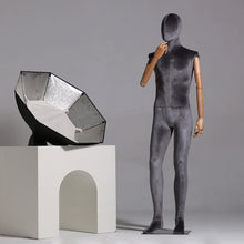 Load image into Gallery viewer, Hight Quality Velvet Male Full Body Mannequin,Grey Velvet Male Mannequi with Wooden Arms,Stand Dress Form Torso Prop for Clothes Display

