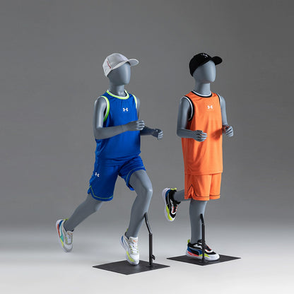 DE-LIANG Kids Full Body Sport Mannequin,Child Running Display Manikin Torso with Metal Base for Retail Clothing Stores, Athletic Wear, Window Display, Durable Fiberglass Dress Form