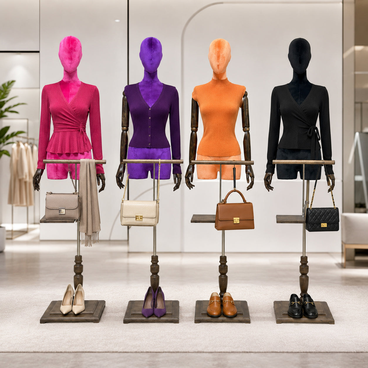 DE-LIANG Velvet Half Body Mannequin for Clothing Boutique & Retail Display | 4 Colors