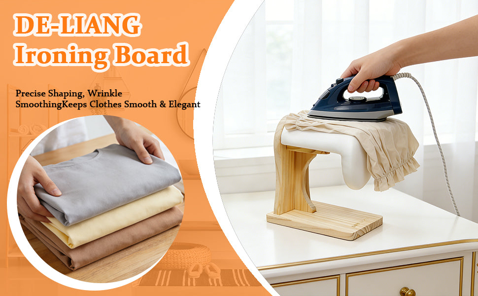 DE-LIANG Shoulder Ironing Board – Sleeve Press with Pine Wood Base & Cotton Cover