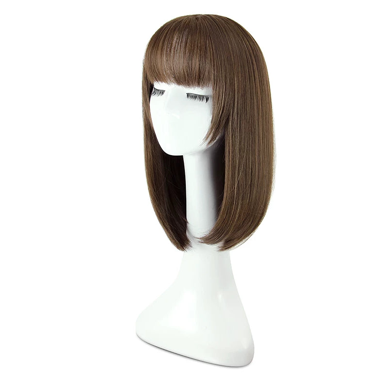 Women's Medium Length Straight Wig with Natural Air Bangs | Collarbone Length Full Head Wig
