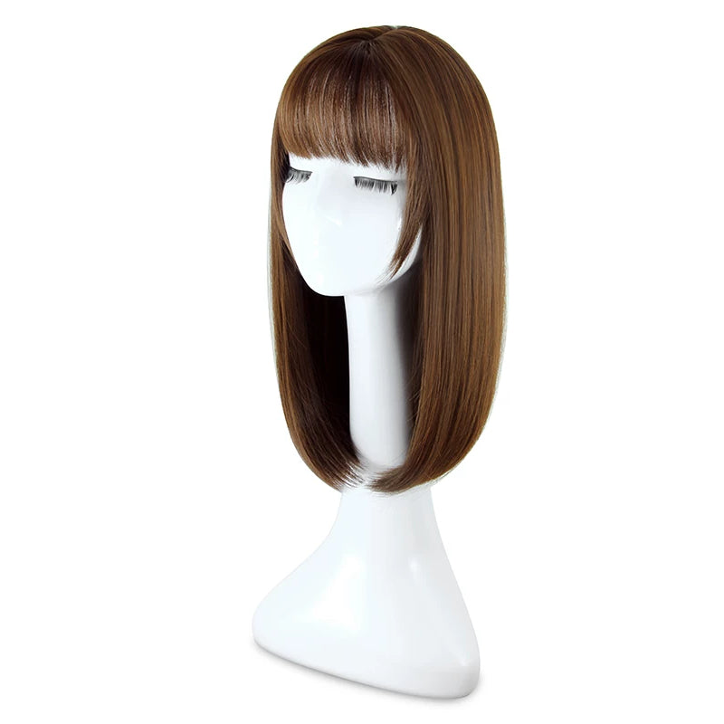 Women's Medium Length Straight Wig with Natural Air Bangs | Collarbone Length Full Head Wig