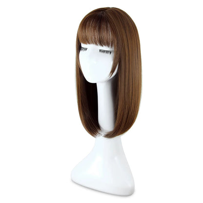 Women's Medium Length Straight Wig with Natural Air Bangs | Collarbone Length Full Head Wig