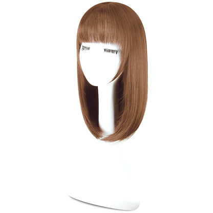 Women's Medium Length Straight Wig with Natural Air Bangs | Collarbone Length Full Head Wig