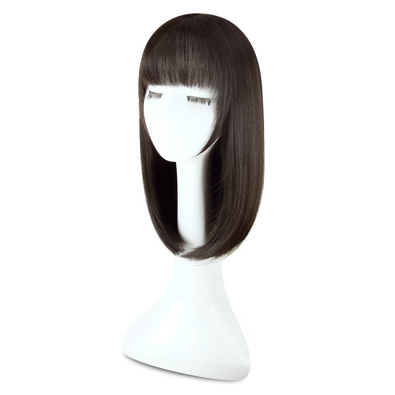 Women's Medium Length Straight Wig with Natural Air Bangs | Collarbone Length Full Head Wig