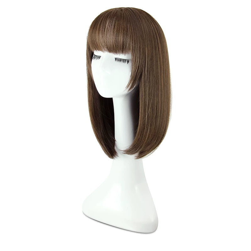 Women's Medium Length Straight Wig with Natural Air Bangs | Collarbone Length Full Head Wig
