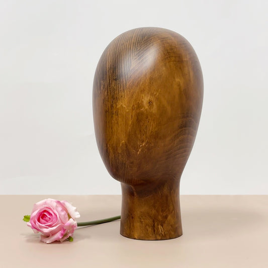 DE-LIANG Beech Wooden Mannequin Head – Vintage Solid Wood Display Stand for Hats & Accessories