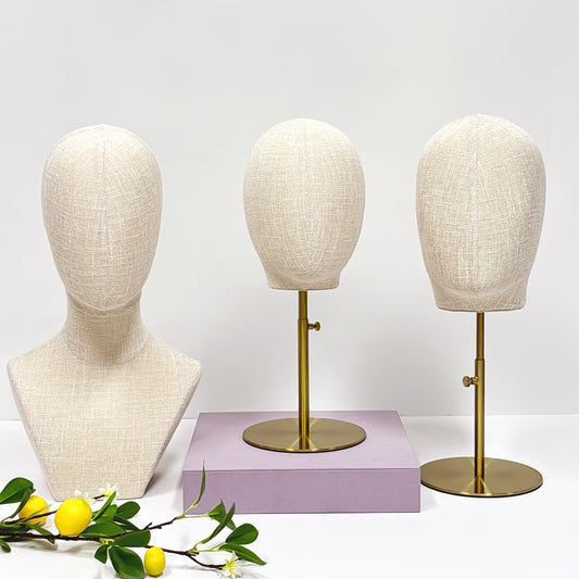 DE-LIANG Maniquí femenino de lino y bambú, cabeza sujetable con alfileres, cuello y hombros largos, para exhibir sombreros, pelucas y bufandas.