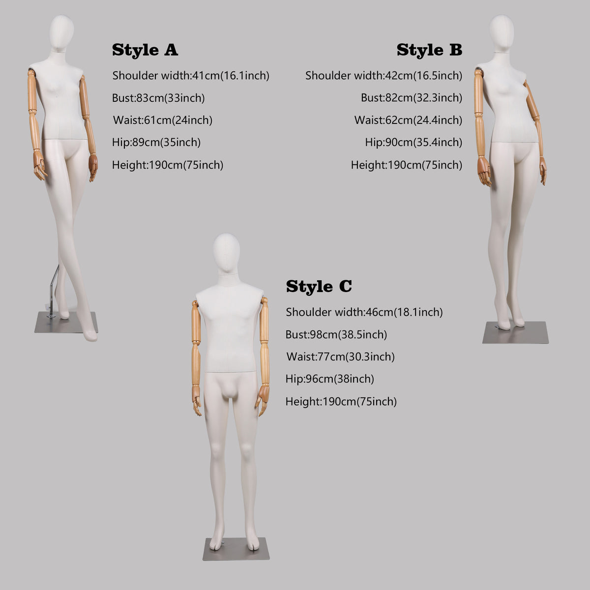 Body Displant DE-LIANG Full Body Display Mannequin – Female/Male Dress Form with Woo ...