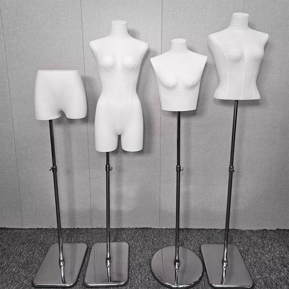 Maniquí de exhibición de lencería DE-LIANG, maniquí de tela satinada, forma de busto y cadera, forma de vestido de bikini, sujetador, pantalón y lencería para mujer