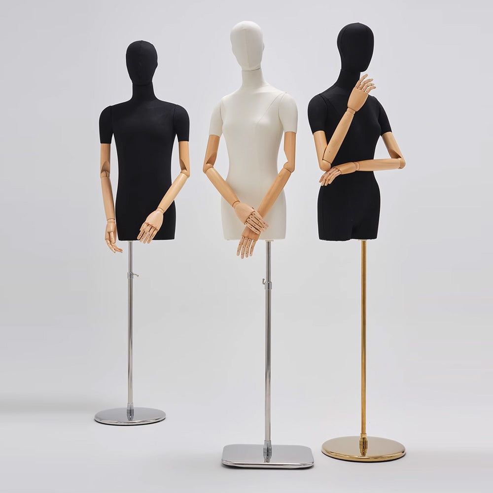 Mannequin de vitrine en velours à demi-corps féminin DE-LIANG, buste féminin avec bras en bois, mannequin de vitrine DL0040