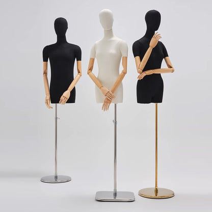 Mannequin de vitrine en velours à demi-corps féminin DE-LIANG, buste féminin avec bras en bois, mannequin de vitrine DL0040