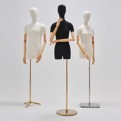 Mannequin de vitrine en velours à demi-corps féminin DE-LIANG, buste féminin avec bras en bois, mannequin de vitrine DL0040