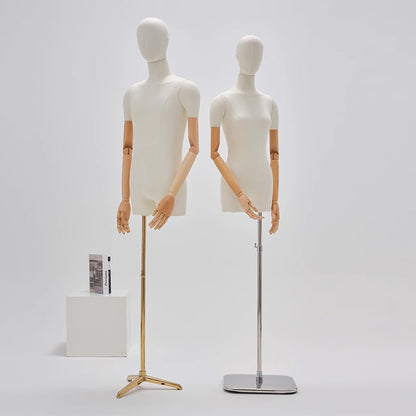 Mannequin de vitrine en velours à demi-corps féminin DE-LIANG, buste féminin avec bras en bois, mannequin de vitrine DL0040