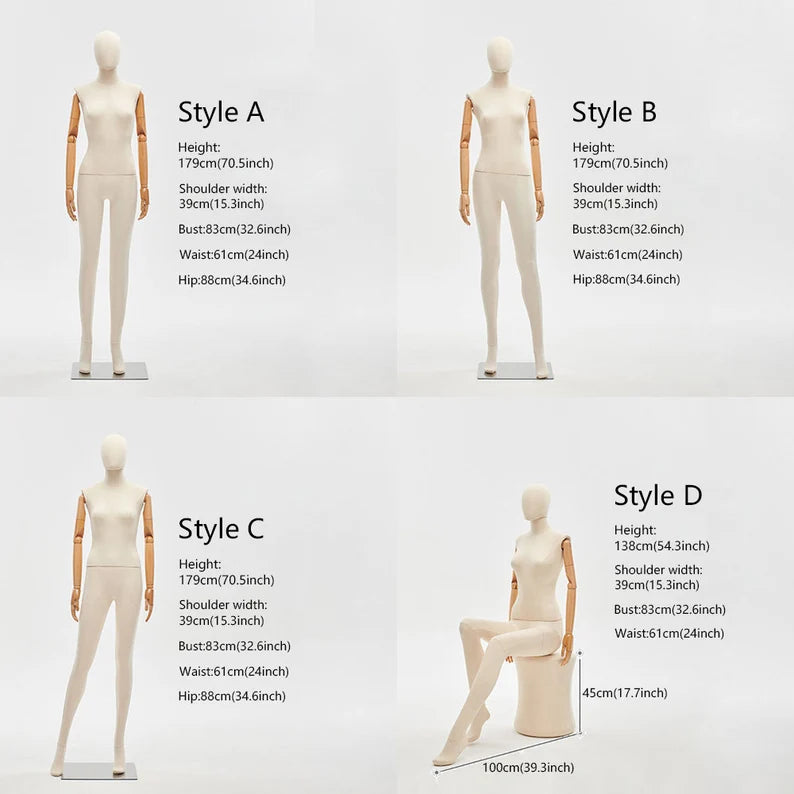 DE-LIANG Full Body Mannequin – Male & Female Dress Form with Wooden Arms