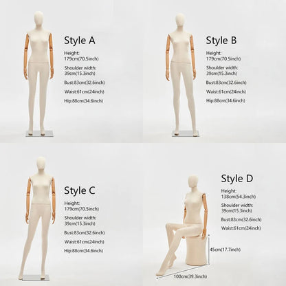 DE-LIANG Full Body Mannequin – Male & Female Dress Form with Wooden Arms