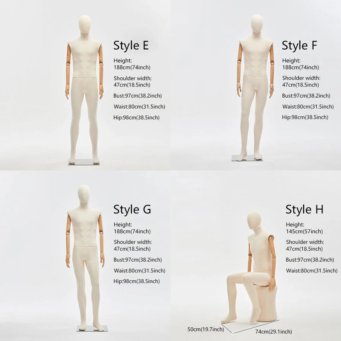 DE-LIANG Full Body Mannequin – Male & Female Dress Form with Wooden Arms
