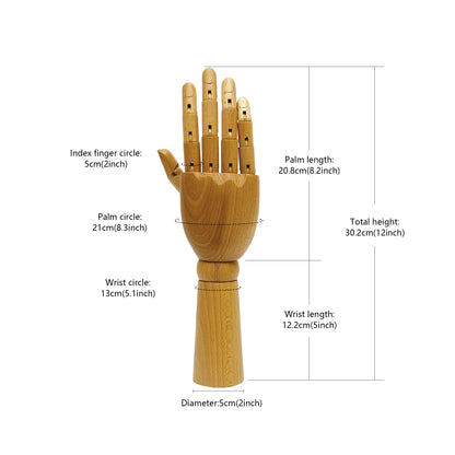 DE-LIANG Wooden Articulated Hand Mannequin – Flexible Wooden Display Hand for Jewelry/Rings/Artistic Styling