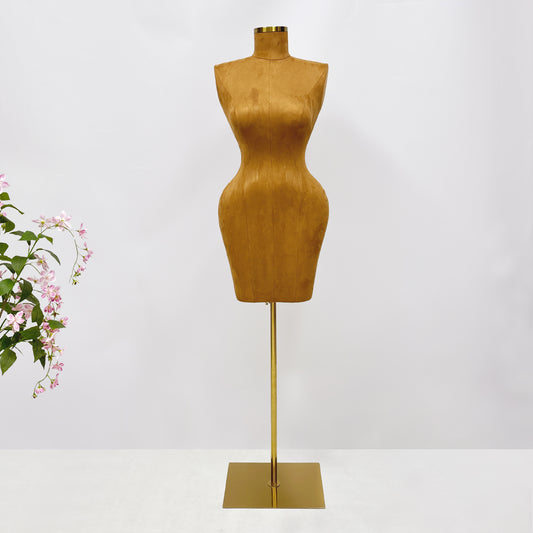 DELIANG Large Brown Suede Fiberglass Female Torso Mannequin – Headless Half Body Dress Form for Fashion Display