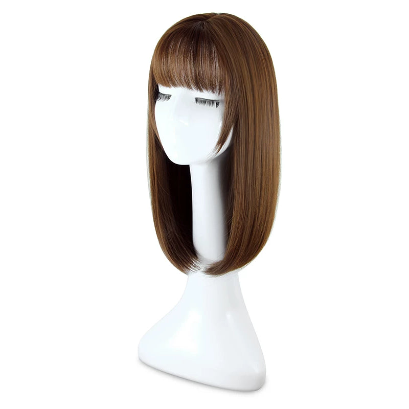 Women's Medium Length Straight Wig with Natural Air Bangs | Collarbone Length Full Head Wig